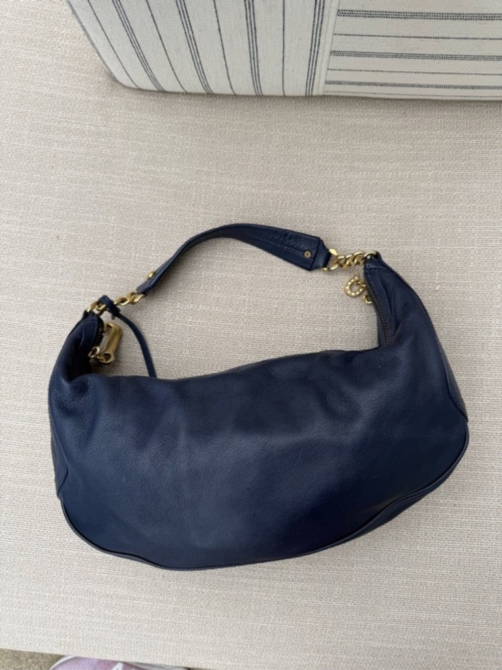 Vintage Juicy Couture Navy Leather Hobo Shoulder Bag Purse